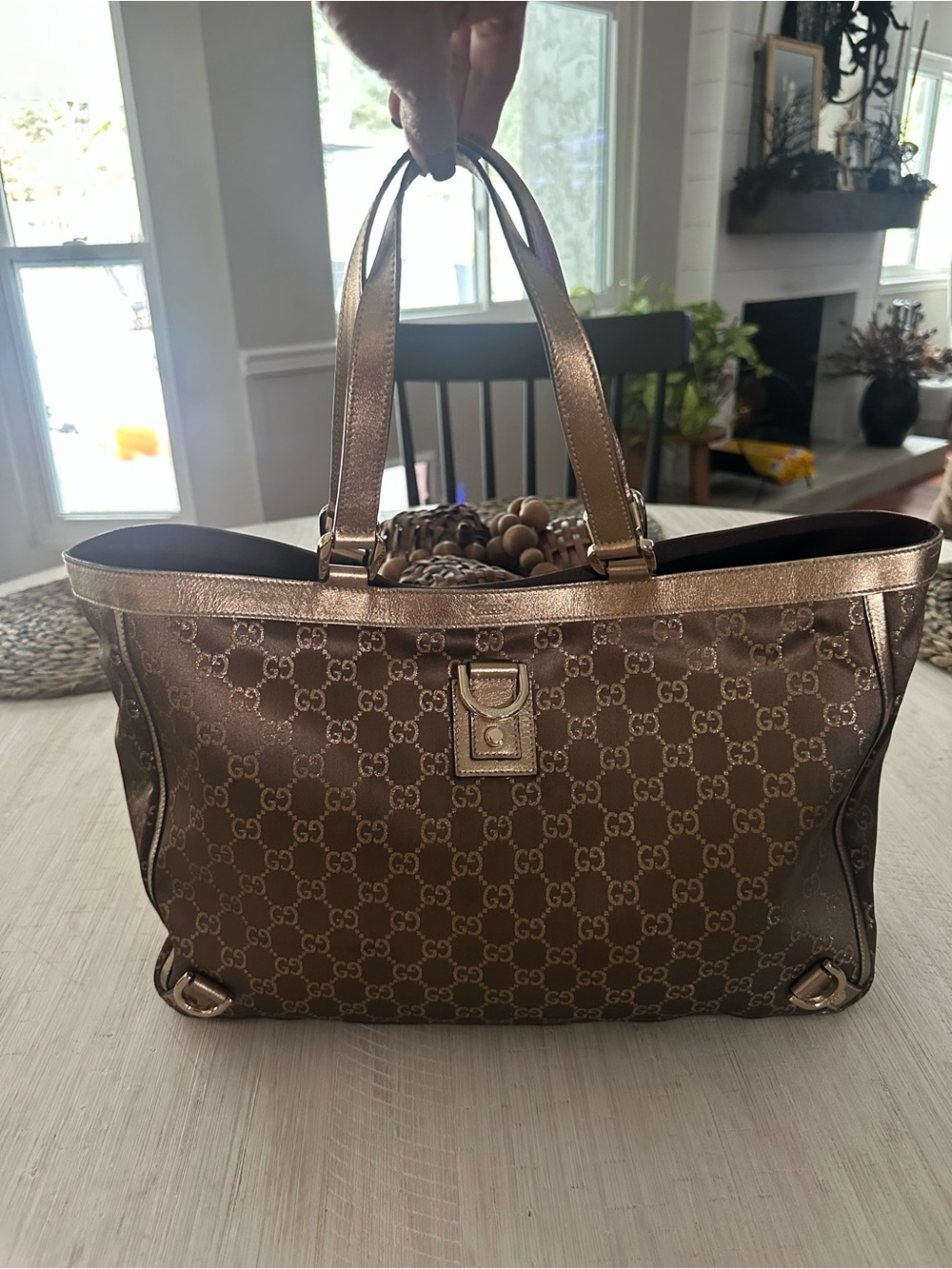 Authentic Gucci Abbey Metallic GG Canvas